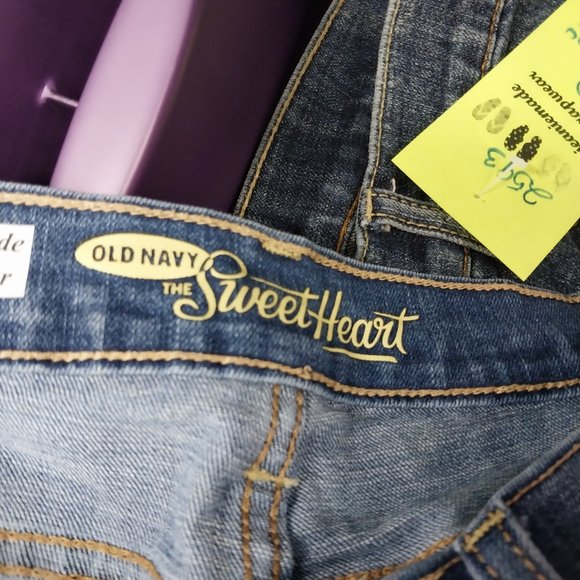 2594 Size 10s Old Navy Sweetheart Stretch Upcycled Pink and Teal Bell-Bottoms - Picture 4 of 5